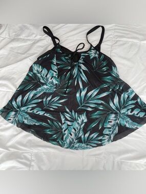 SHEIN Black Cami Tankini with Teal Leaf Print